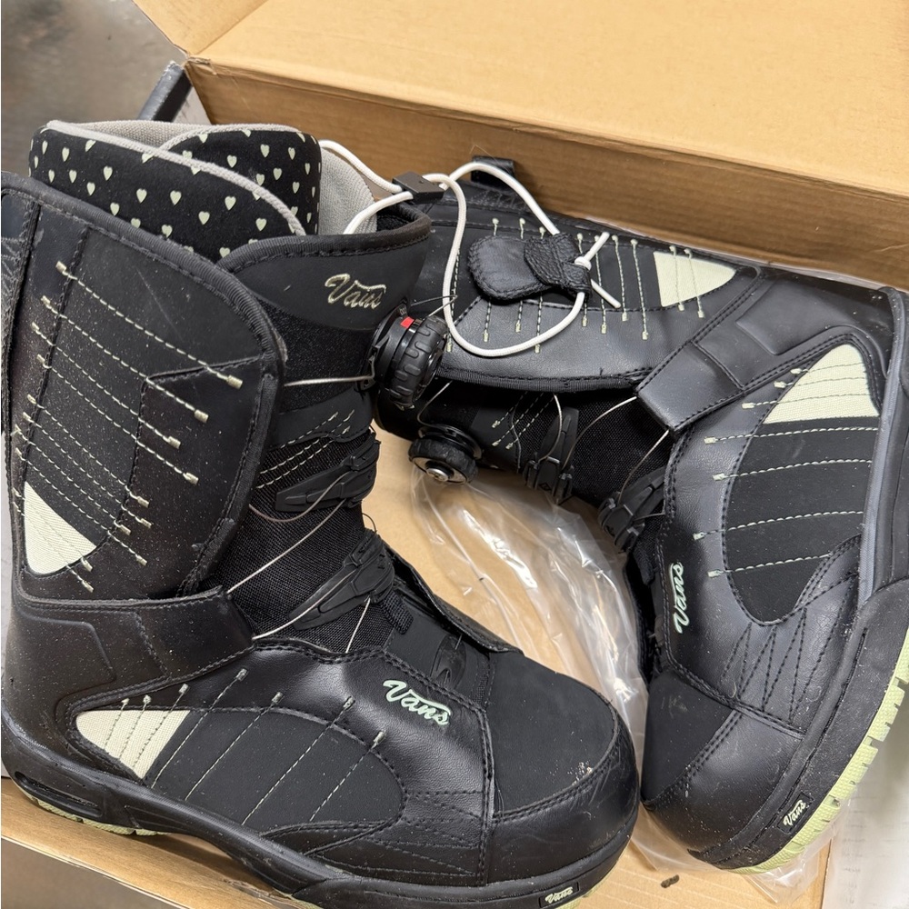 Vans Black and Light Green Women's Snowboard Boots